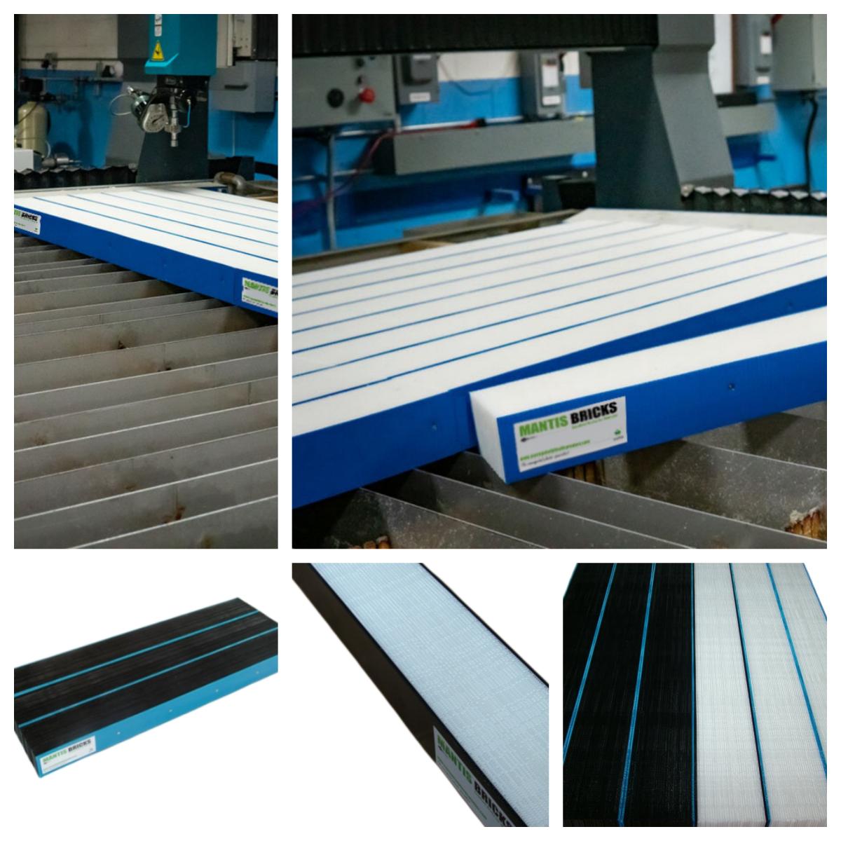 Mantis waterjet cutting bricks